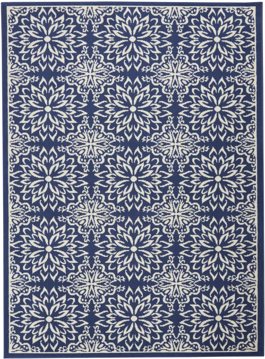 Navy Blue And Ivory Floral Area Rug Photo 7