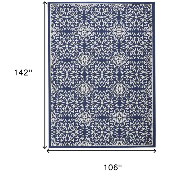 Navy Blue And Ivory Floral Area Rug Photo 3
