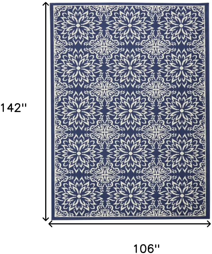 Navy Blue And Ivory Floral Area Rug Photo 3