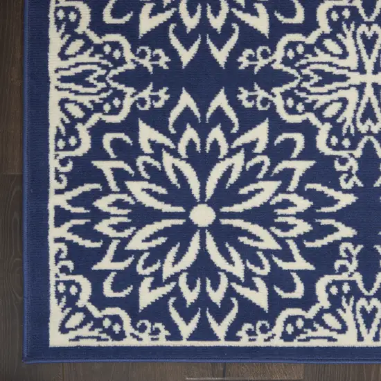 Navy Blue And Ivory Floral Area Rug Photo 9