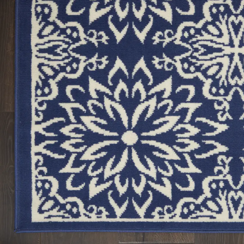 Navy Blue And Ivory Floral Area Rug Photo 9