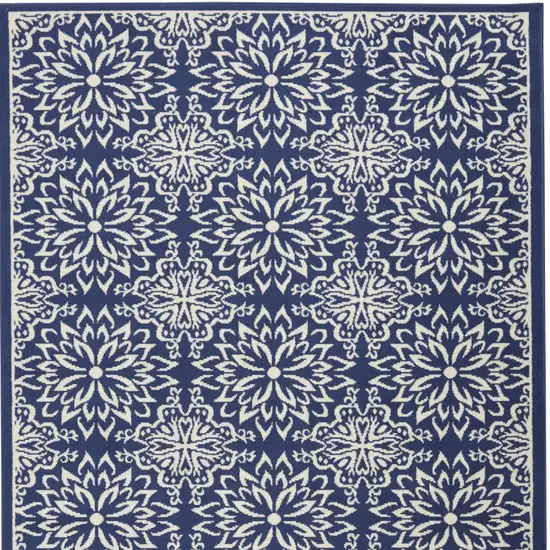 Navy Blue And Ivory Floral Area Rug Photo 9