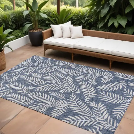 Navy Blue And Ivory Floral Indoor Outdoor Area Rug Photo 1