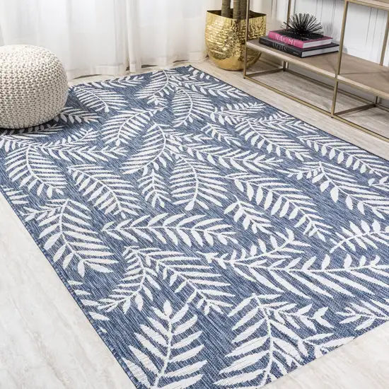 Navy Blue And Ivory Floral Indoor Outdoor Area Rug Photo 5