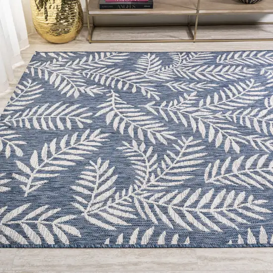 Navy Blue And Ivory Floral Indoor Outdoor Area Rug Photo 6