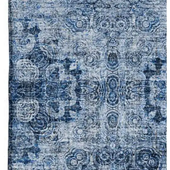 Navy Blue And Ivory Floral Medallion Washable Area Rug With UV Protection Photo 3