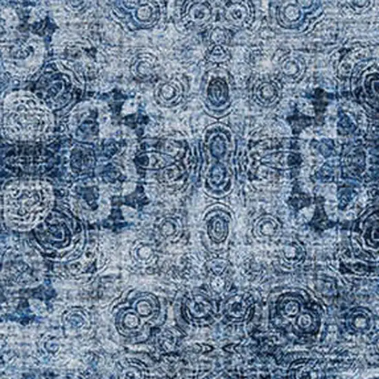 Navy Blue And Ivory Floral Medallion Washable Area Rug With UV Protection Photo 3