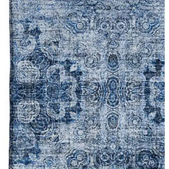 Navy Blue And Ivory Floral Medallion Washable Area Rug With UV Protection Photo 3