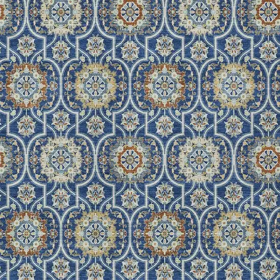 Navy Blue And Ivory Floral Medallion Washable Indoor Outdoor Area Rug Photo 3
