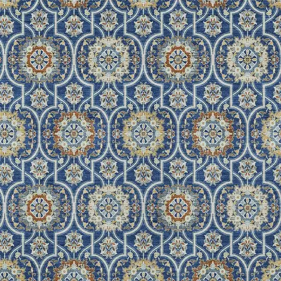 Navy Blue And Ivory Floral Medallion Washable Indoor Outdoor Area Rug Photo 3