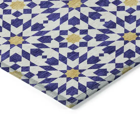 Navy Blue And Ivory Floral Medallion Washable Indoor Outdoor Area Rug Photo 4