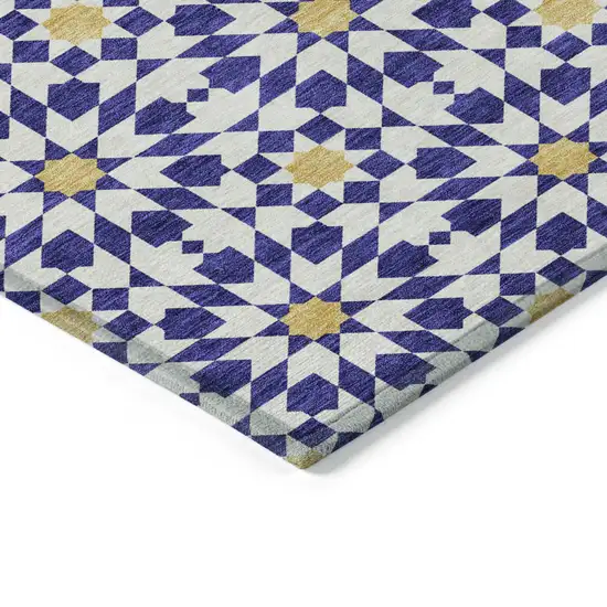 Navy Blue And Ivory Floral Medallion Washable Indoor Outdoor Area Rug Photo 4