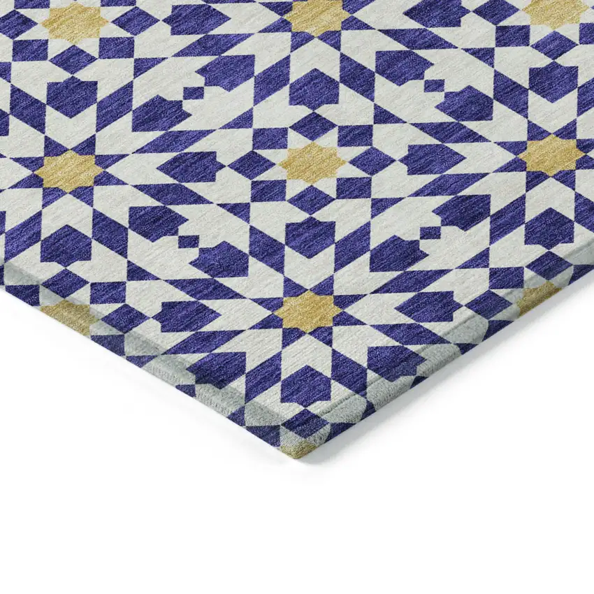 Navy Blue And Ivory Floral Medallion Washable Indoor Outdoor Area Rug Photo 4