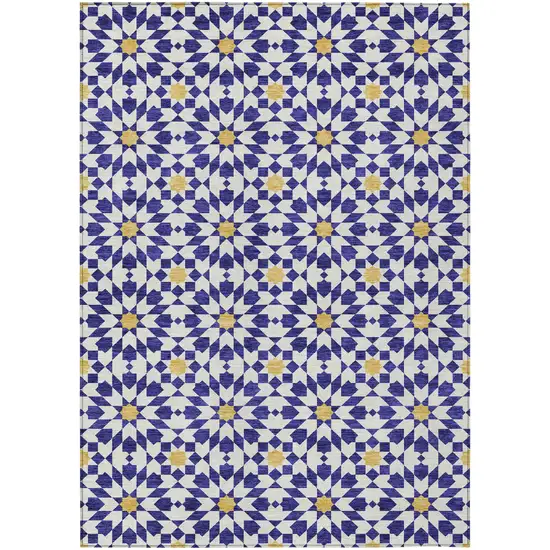 Navy Blue And Ivory Floral Medallion Washable Indoor Outdoor Area Rug Photo 2
