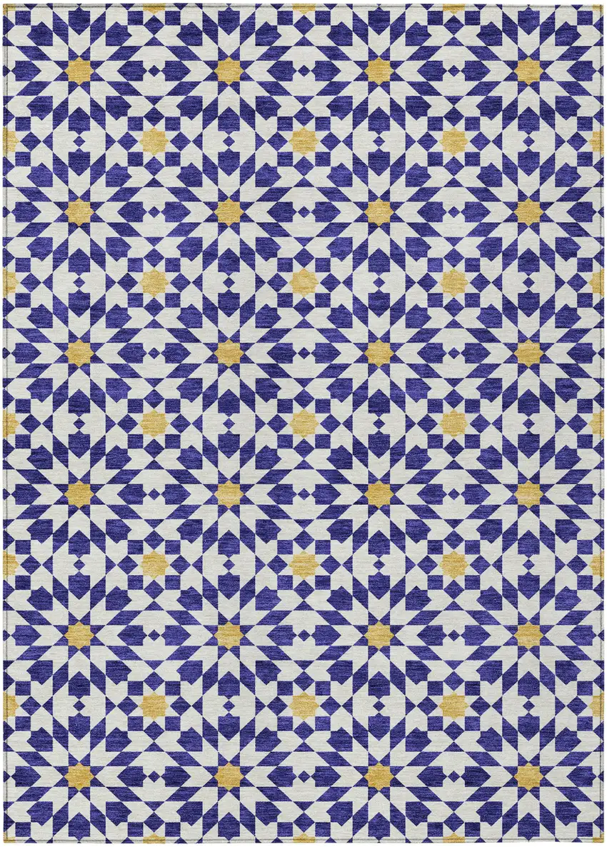 Navy Blue And Ivory Floral Medallion Washable Indoor Outdoor Area Rug Photo 2