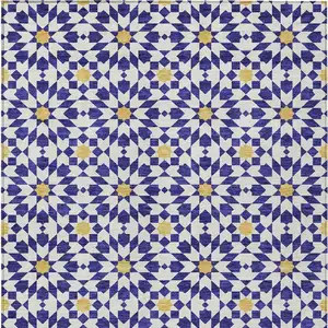 Photo of Navy Blue And Ivory Floral Medallion Washable Indoor Outdoor Area Rug