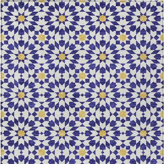Navy Blue And Ivory Floral Medallion Washable Indoor Outdoor Area Rug Photo 5