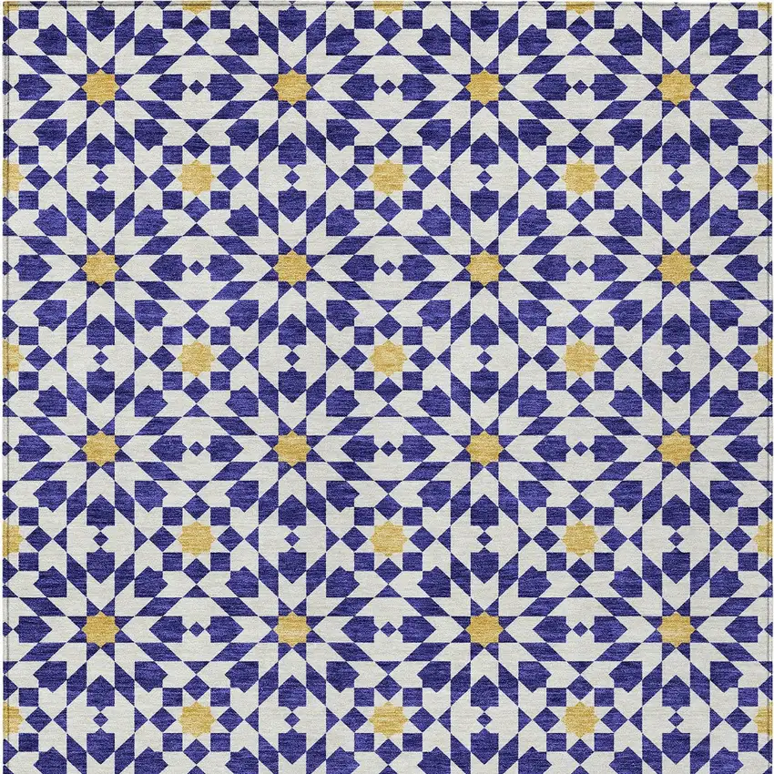 Navy Blue And Ivory Floral Medallion Washable Indoor Outdoor Area Rug Photo 5