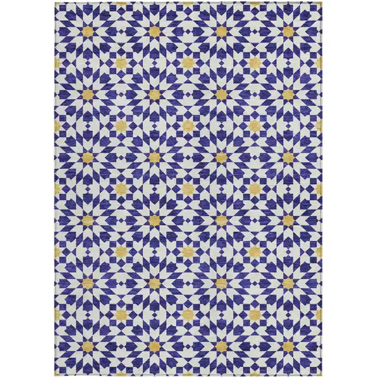 Navy Blue And Ivory Floral Medallion Washable Indoor Outdoor Area Rug Photo 7