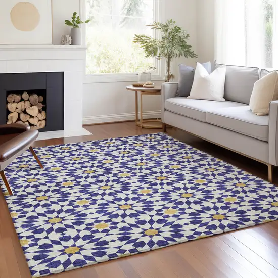 Navy Blue And Ivory Floral Medallion Washable Indoor Outdoor Area Rug Photo 9