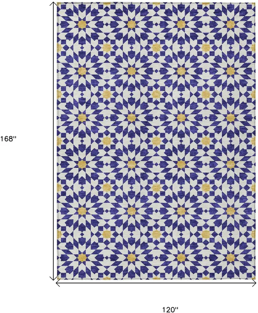 Navy Blue And Ivory Floral Medallion Washable Indoor Outdoor Area Rug Photo 8