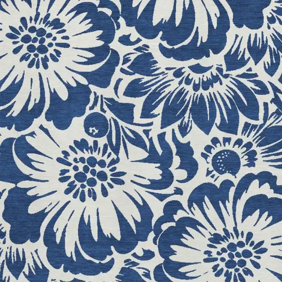 Navy Blue And Ivory Floral Washable Area Rug With UV Protection Photo 5