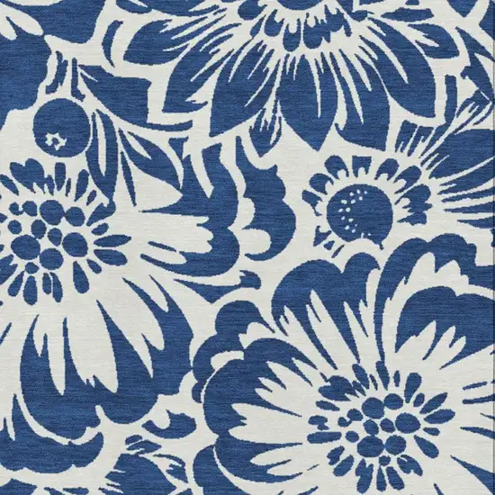 Navy Blue And Ivory Floral Washable Area Rug With UV Protection Photo 4