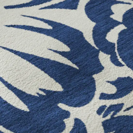 Navy Blue And Ivory Floral Washable Area Rug With UV Protection Photo 3
