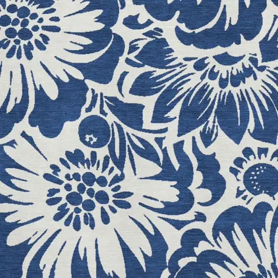 Navy Blue And Ivory Floral Washable Area Rug With UV Protection Photo 3