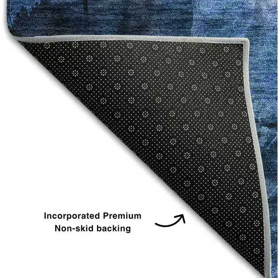 Navy Blue And Ivory Floral Washable Area Rug With UV Protection Photo 7