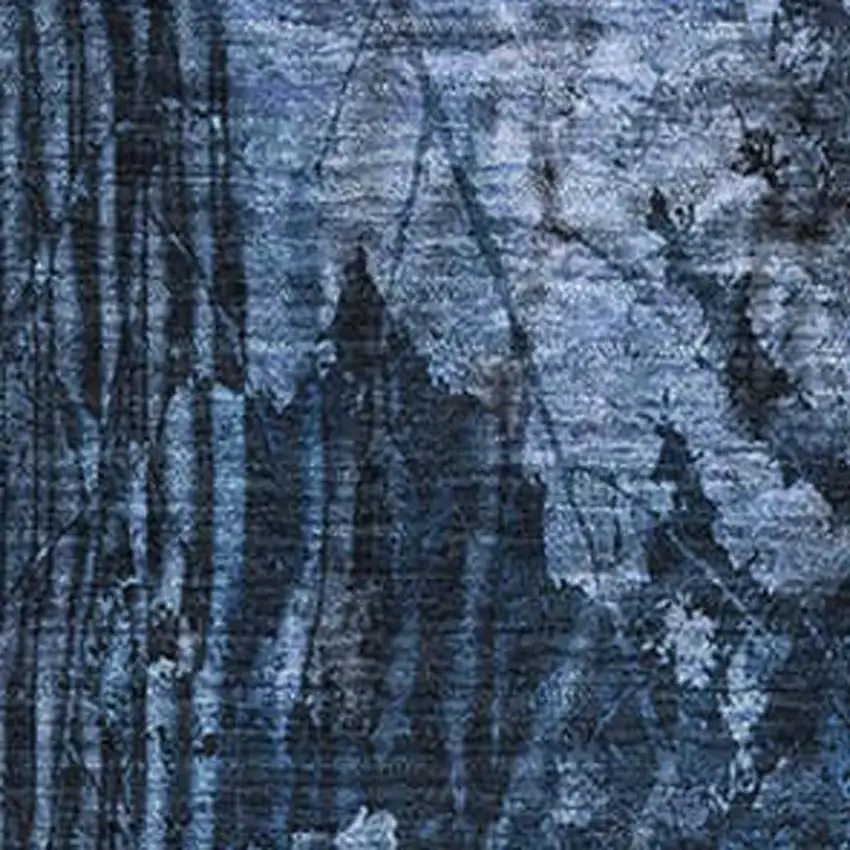 Navy Blue And Ivory Floral Washable Area Rug With UV Protection Photo 3