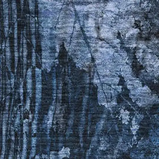 Navy Blue And Ivory Floral Washable Area Rug With UV Protection Photo 3