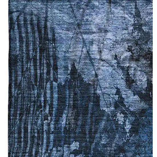 Navy Blue And Ivory Floral Washable Area Rug With UV Protection Photo 4