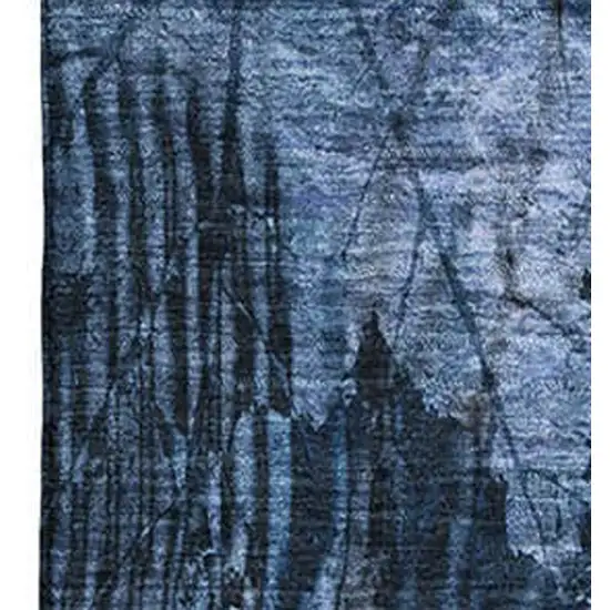 Navy Blue And Ivory Floral Washable Area Rug With UV Protection Photo 3