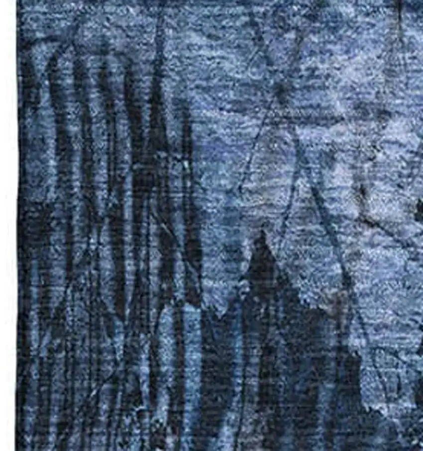 Navy Blue And Ivory Floral Washable Area Rug With UV Protection Photo 3