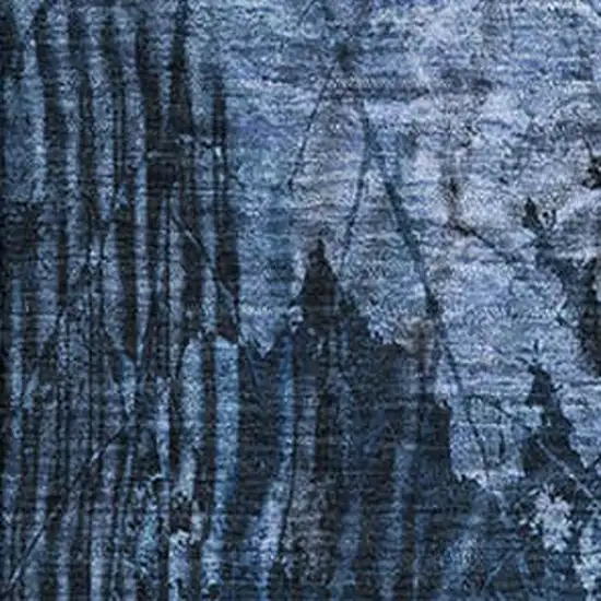 Navy Blue And Ivory Floral Washable Area Rug With UV Protection Photo 3