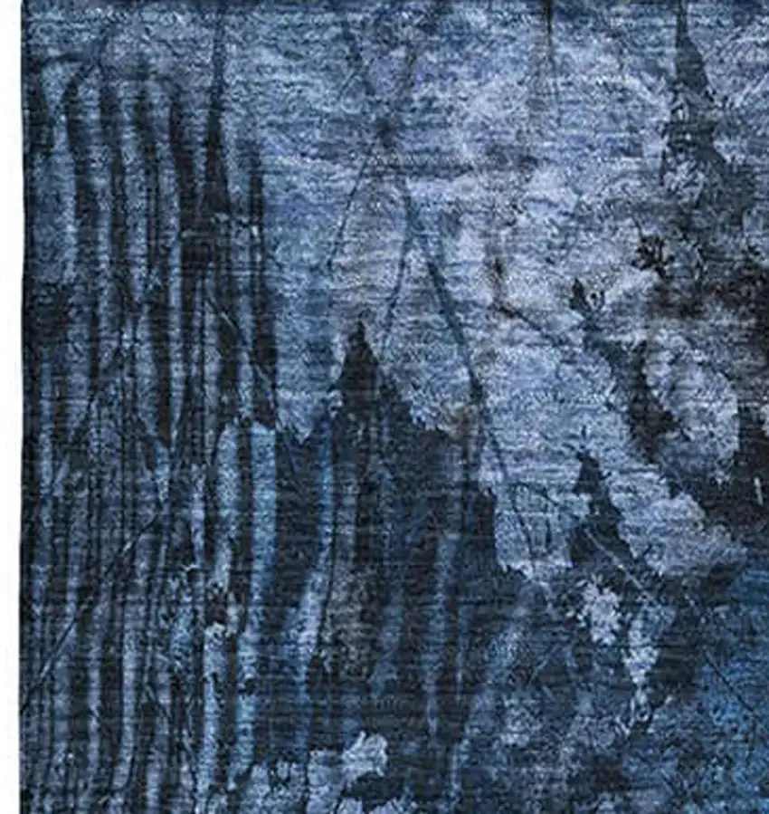 Navy Blue And Ivory Floral Washable Area Rug With UV Protection Photo 4