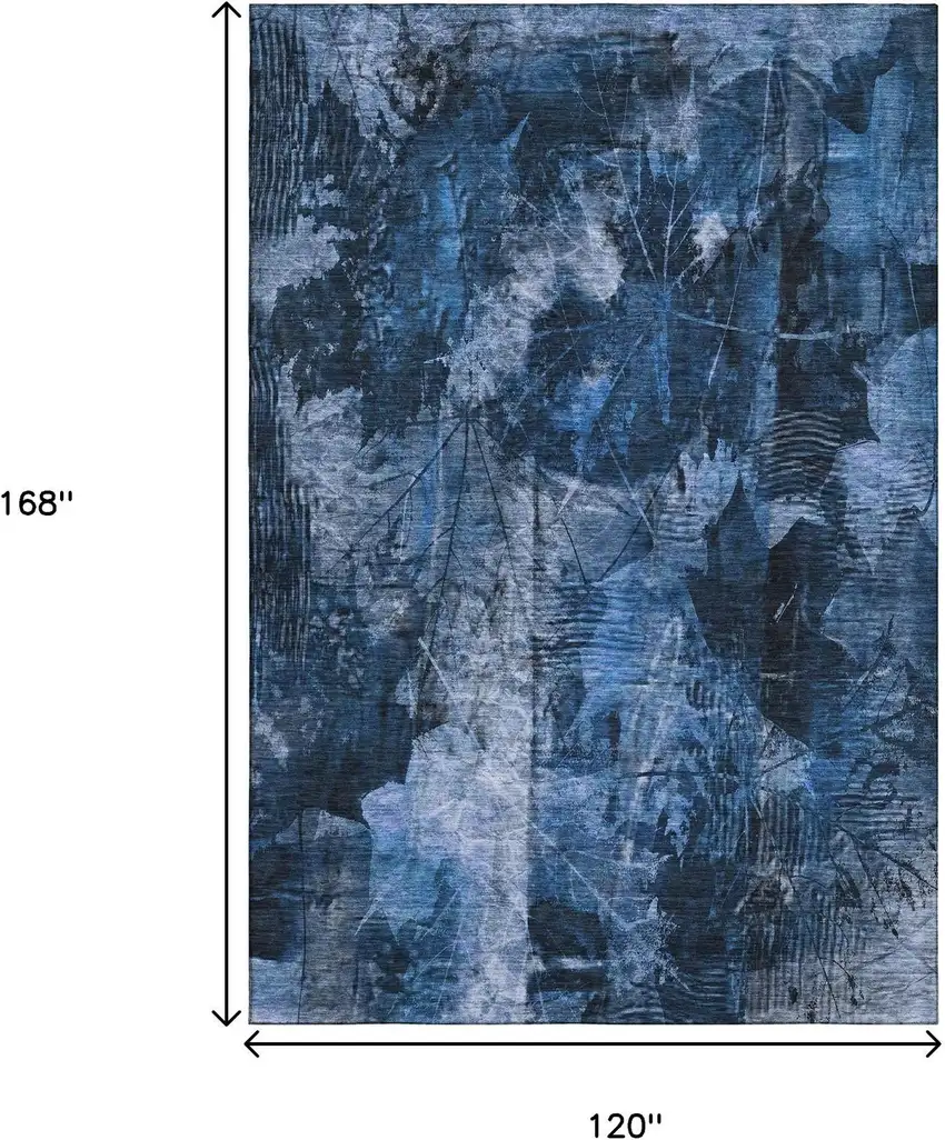 Navy Blue And Ivory Floral Washable Area Rug With UV Protection Photo 3