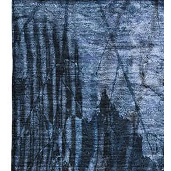 Navy Blue And Ivory Floral Washable Area Rug With UV Protection Photo 3