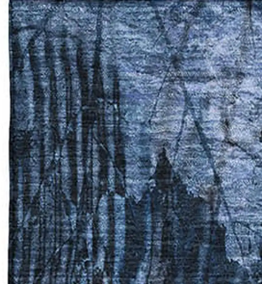 Navy Blue And Ivory Floral Washable Area Rug With UV Protection Photo 3