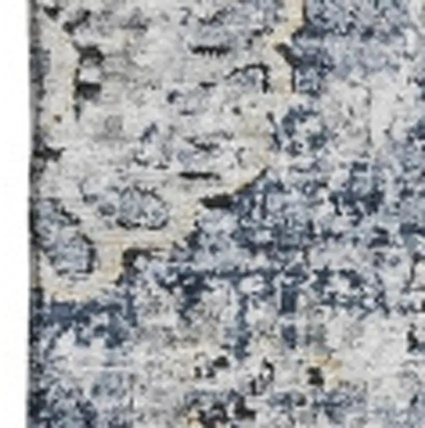 Navy Blue And Ivory Floral Washable Area Rug With UV Protection Photo 3