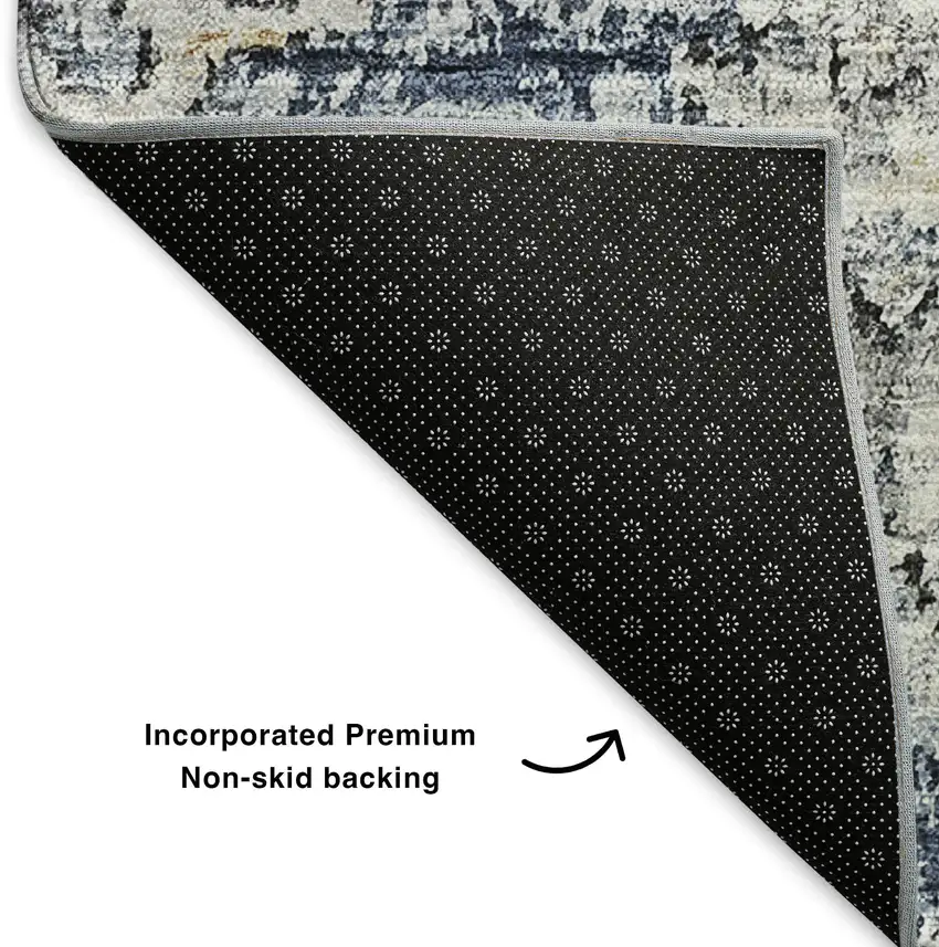 Navy Blue And Ivory Floral Washable Area Rug With UV Protection Photo 7