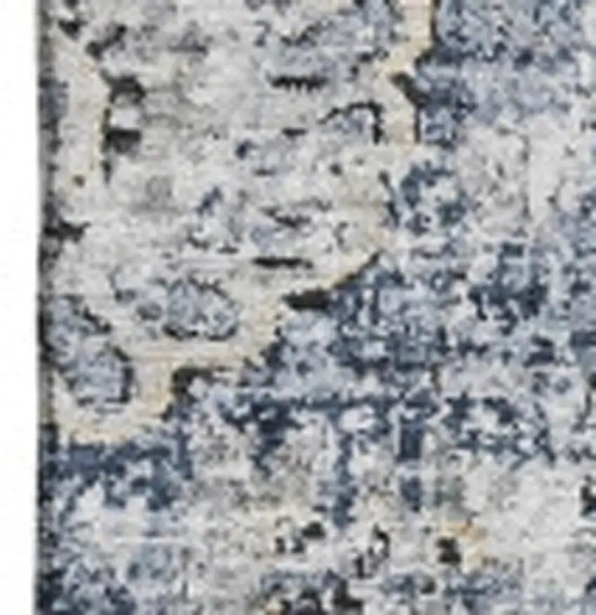 Navy Blue And Ivory Floral Washable Area Rug With UV Protection Photo 3