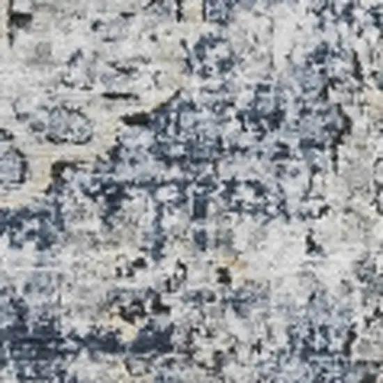 Navy Blue And Ivory Floral Washable Area Rug With UV Protection Photo 3