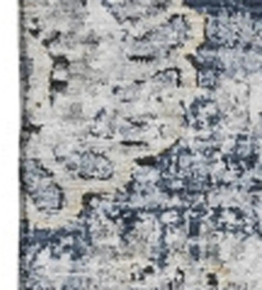 Navy Blue And Ivory Floral Washable Area Rug With UV Protection Photo 3