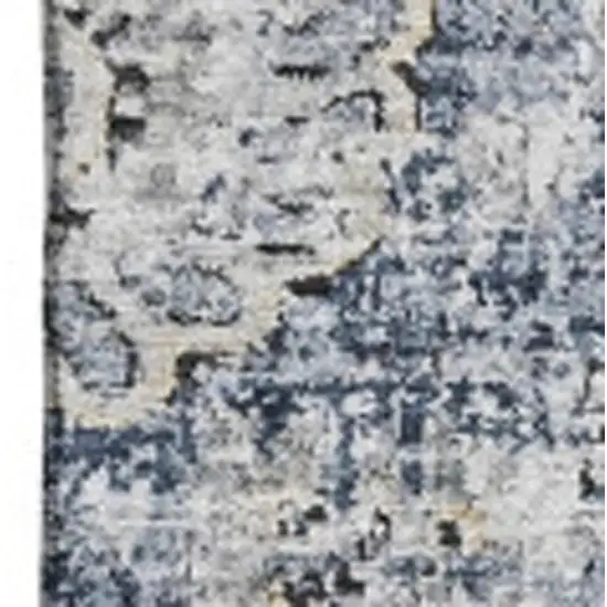Navy Blue And Ivory Floral Washable Area Rug With UV Protection Photo 3