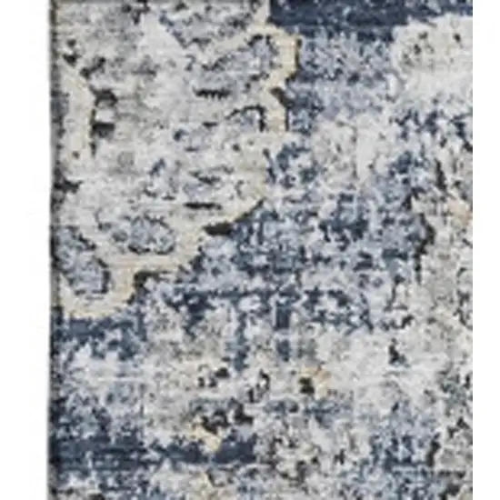 Navy Blue And Ivory Floral Washable Area Rug With UV Protection Photo 4