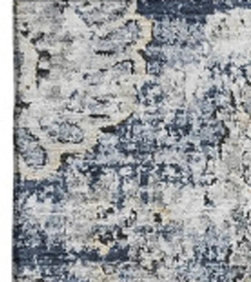 Navy Blue And Ivory Floral Washable Area Rug With UV Protection Photo 4