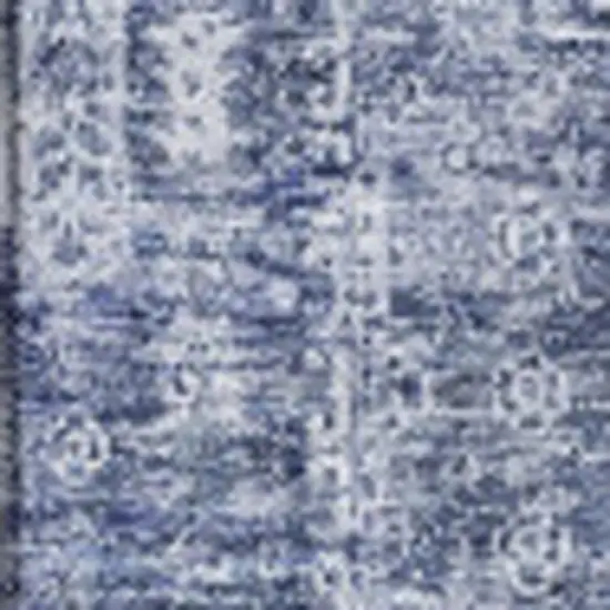 Navy Blue And Ivory Floral Washable Area Rug With UV Protection Photo 3