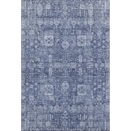 Navy Blue And Ivory Floral Washable Area Rug With UV Protection Photo 1